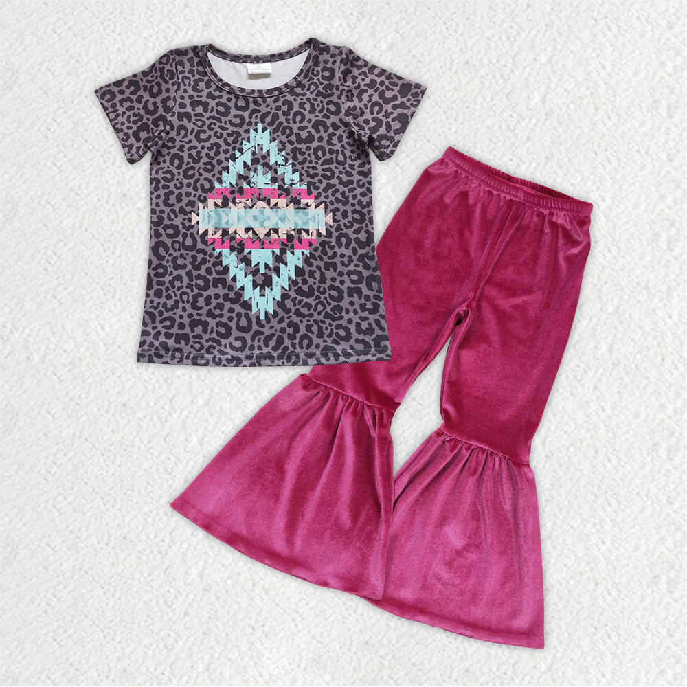 GSPO0778组合 RTS western Fair Isle short sleeve pink pants girl outfit 20230908