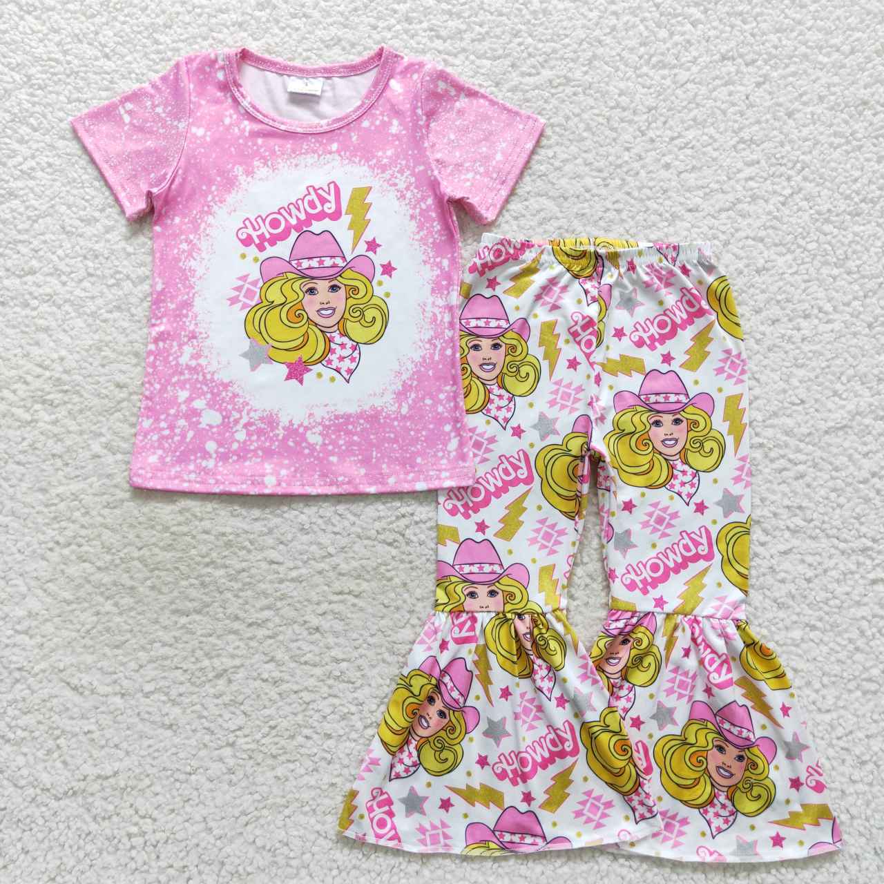 GSPO0801dolly pink western checkerboard short sleeves girl outfit 20230918 RTS