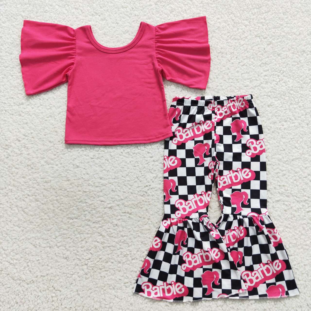 GSPO0809 barbie short sleeve western checkerboard pants girl outfit 20230830
