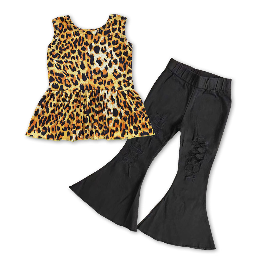 组合GSPO0855 western leopard black short sleeve denim jeans girl outfit 20230812 RTS