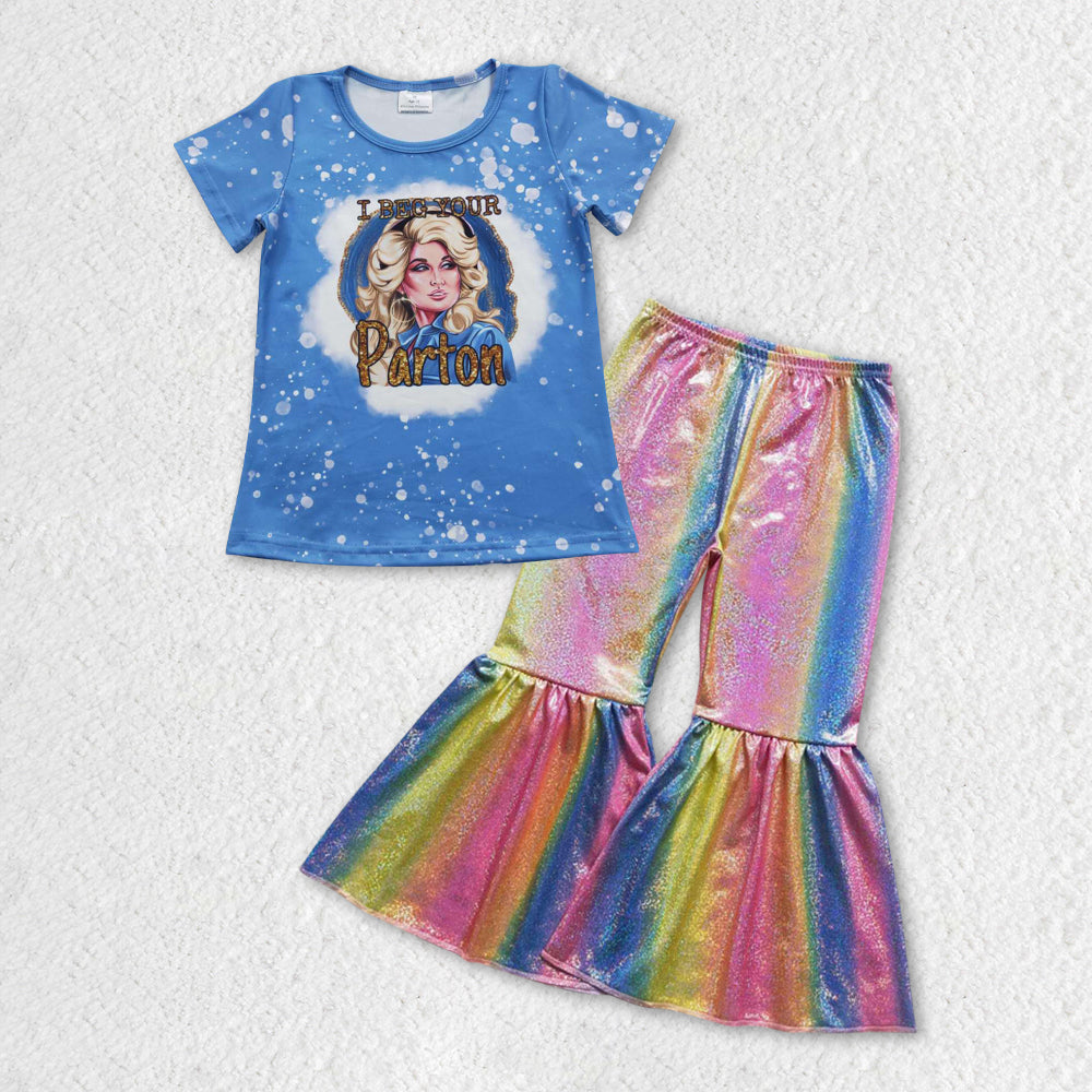 GSPO0918 satin fabric gilding smile colorful pants short sleeve children boys girl outfit RTS 20230925