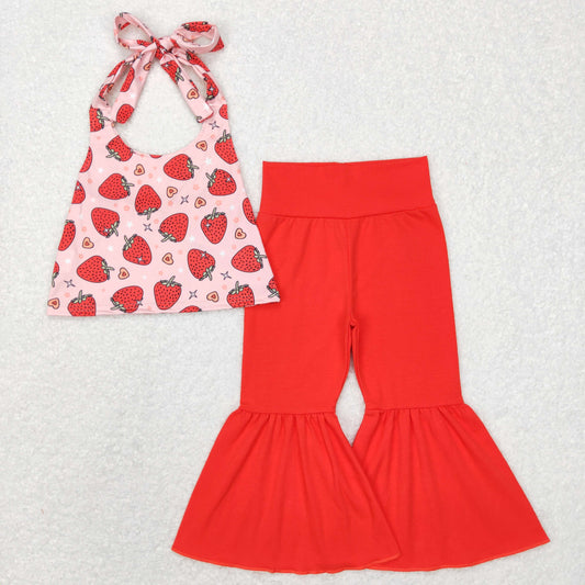 Strawberry red gallus Buckskin top western print short sleeve girl outfit 20231130 RTS