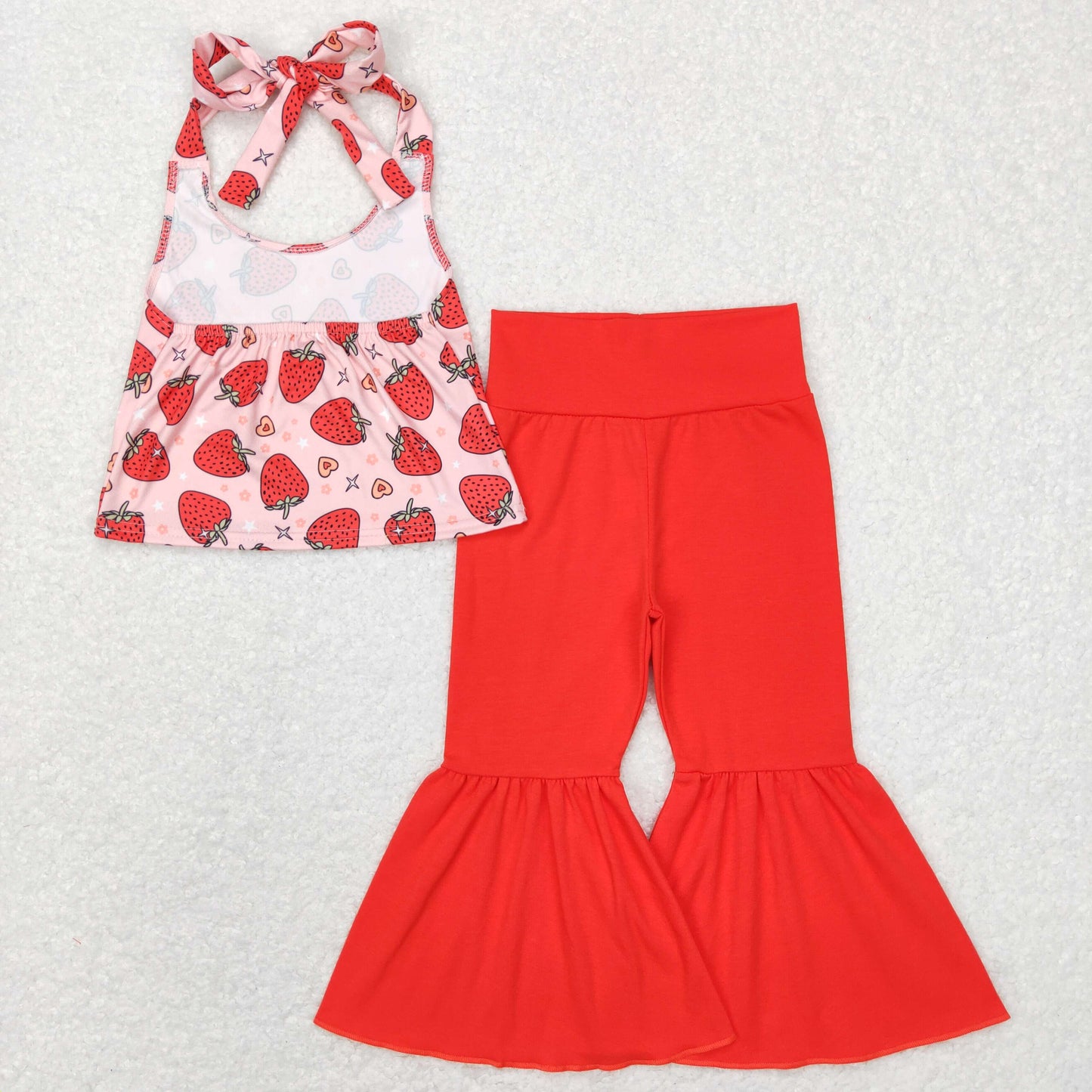 Strawberry red gallus Buckskin top western print short sleeve girl outfit 20231130 RTS