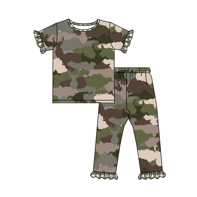 GSPO1094 preorder deer western short sleeve camo girl pajamas outfit 202231109