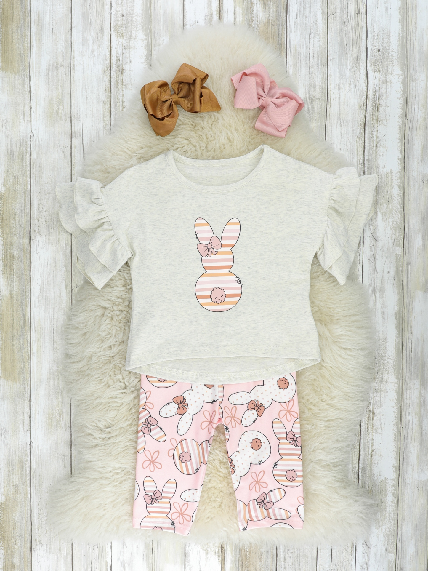 GSPO1105 preorder Easter bunny short sleeve girl pink outfit 202231110