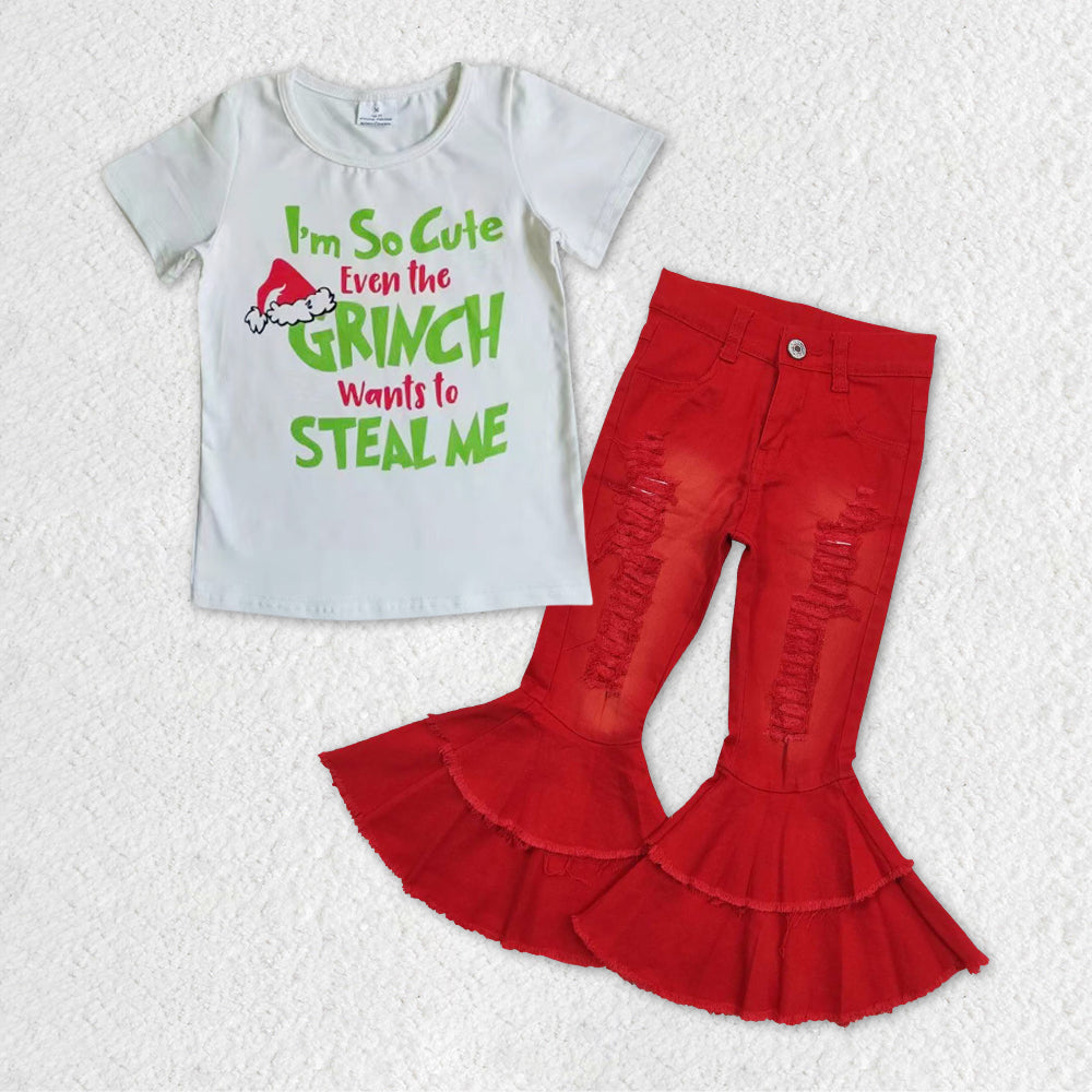 GSPO1107 组合 Grinch RTS short sleeve red denim jeans girl outfit 20231111