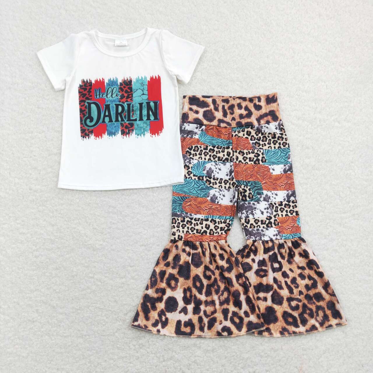 GSPO1160 RTS darlin western short sleeve kids girl pajamas outfit 202402