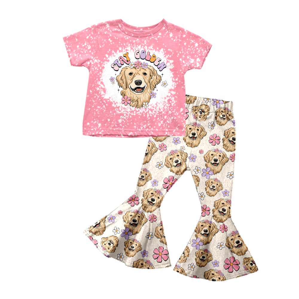 GSPO1164 preorder flowers dog short sleeve girl pink outfit 202231130