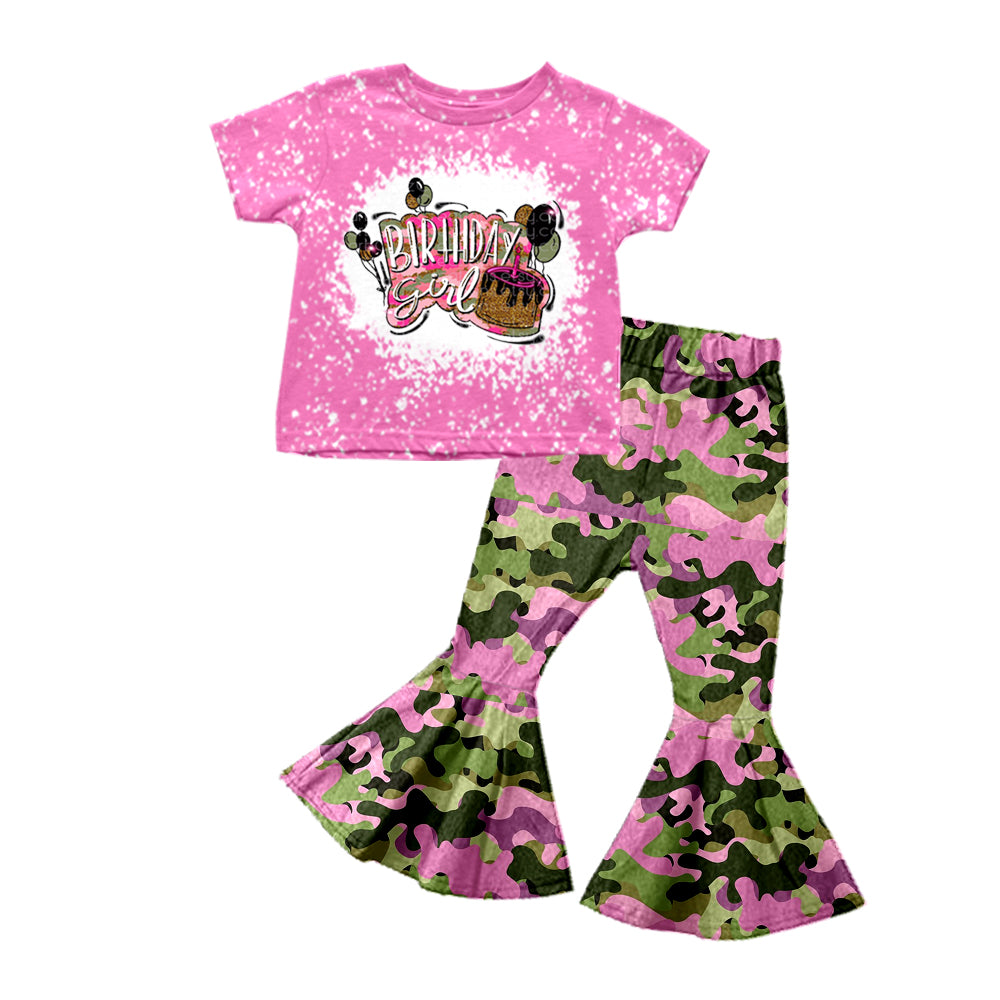 GSPO1166组合 preorder birthday flowers camo short sleeve girl pink outfit 202231130