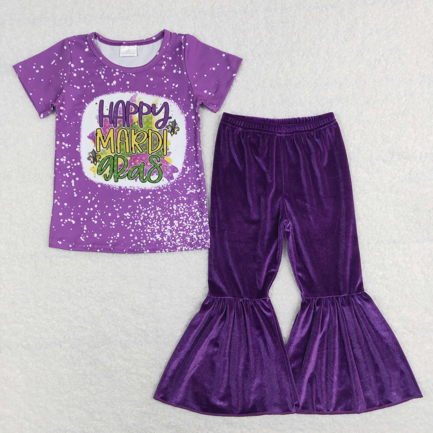 GSPO1280 RTS purple velvet short sleeve kids girl outfit 202312