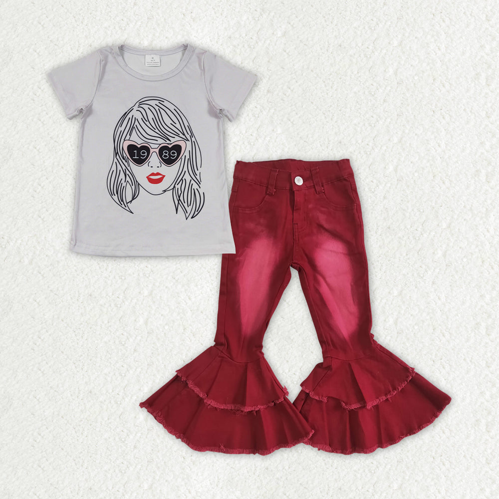 GSPO1459组合 taylor 1989 RTS short sleeve denim red jeans girl outfit 202402 RTS