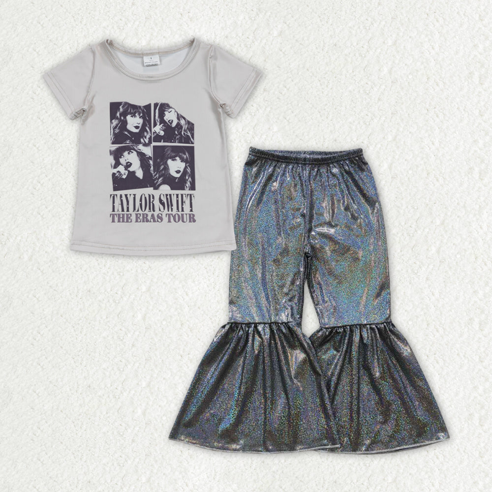 GSPO1482组合 satin fabric gilding pants children girl outfit RTS 202402