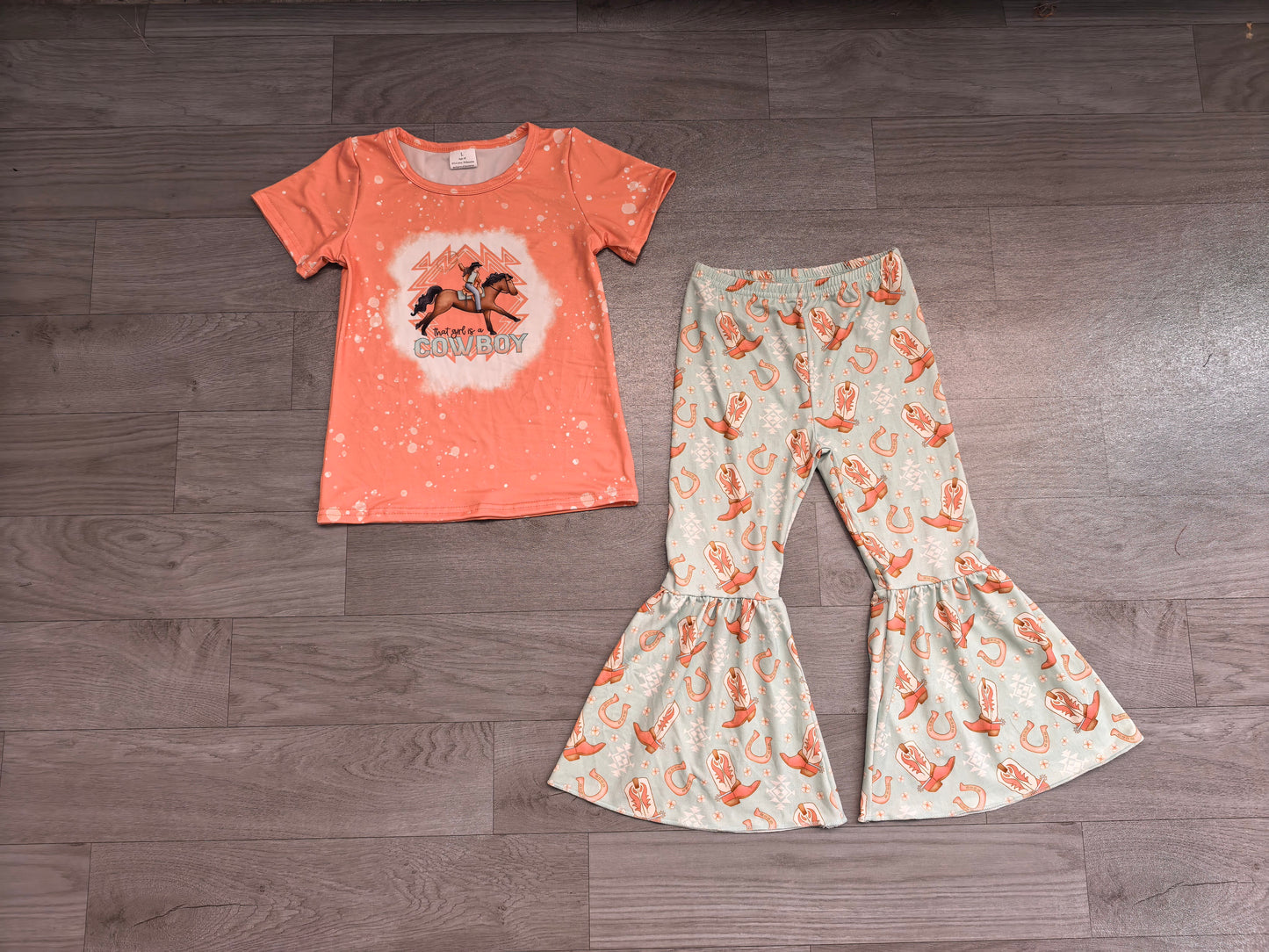 RTS GSPO1571 Halloween Graphic Short Sleeve Top Floral Flare Pants Girls Set 202608