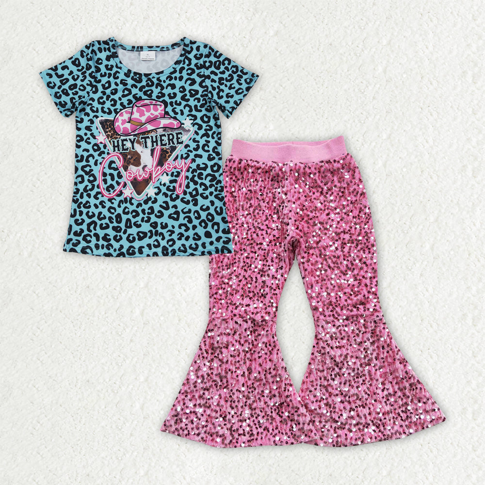 GSPO2053组合 cowboy western sequin pants hot pink girl outfit 202507 RTS