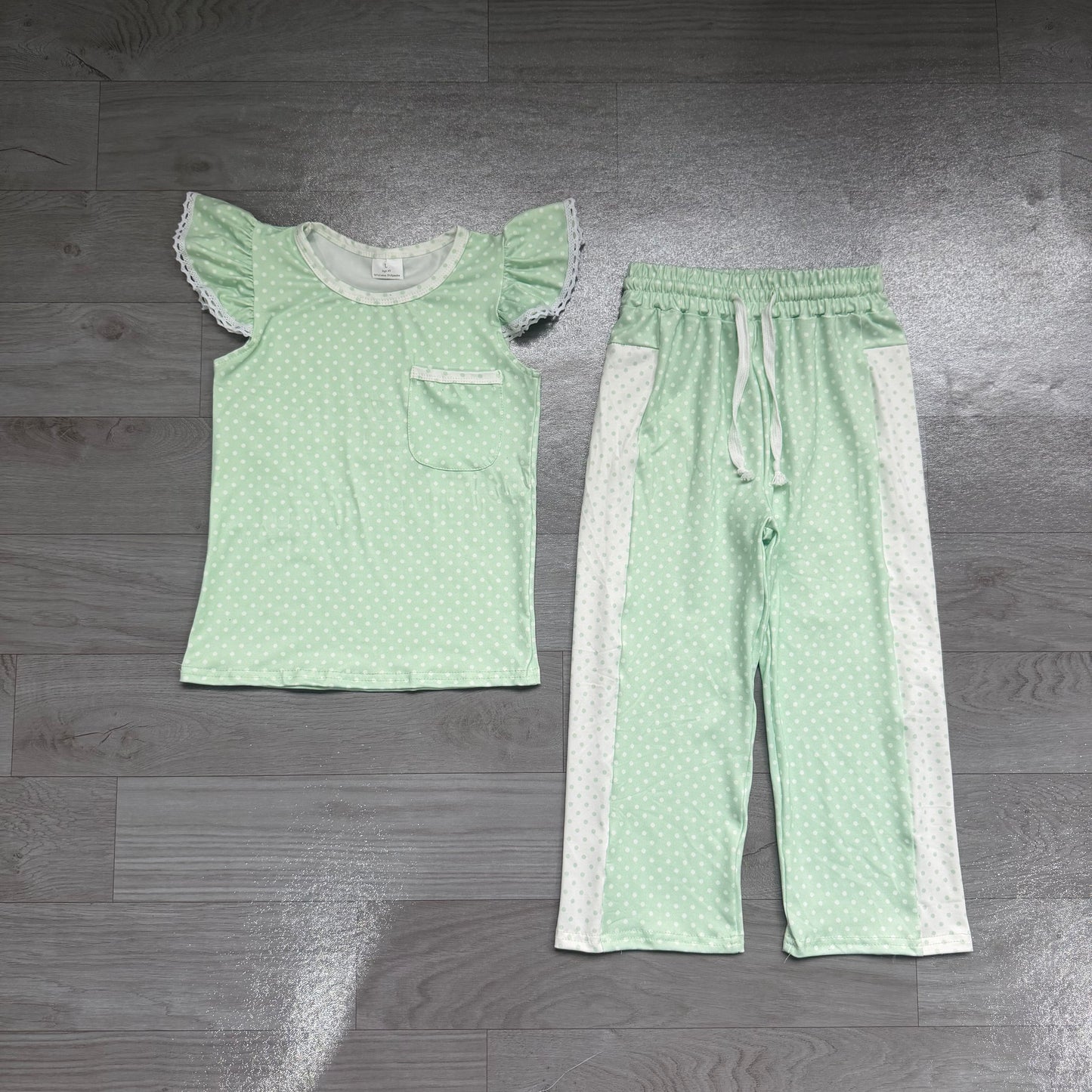 GSPO2332 green dots girl Pants outfit Set 202607 preorder