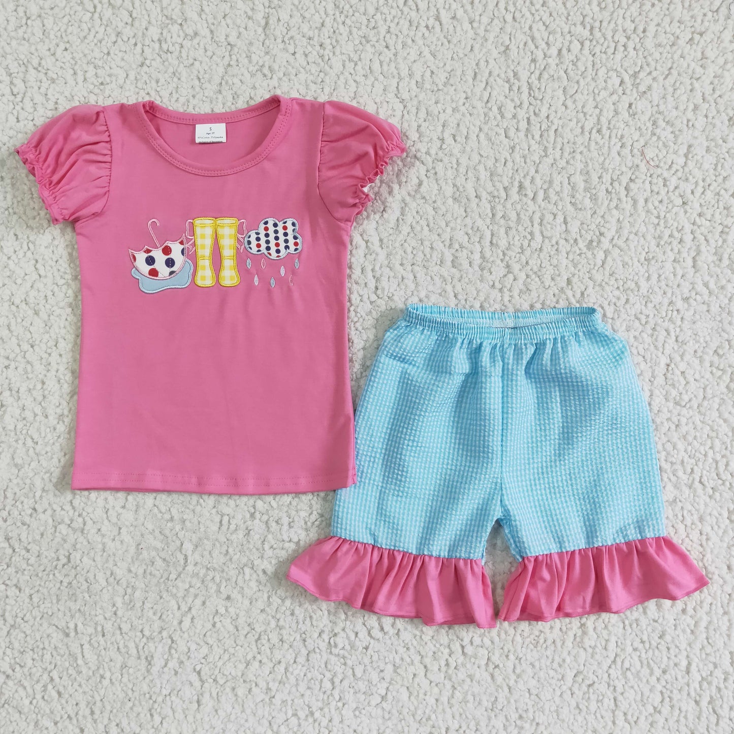 promotion GSSO0123 umbralla boots short sleeve shorts girl summer outfit RTS