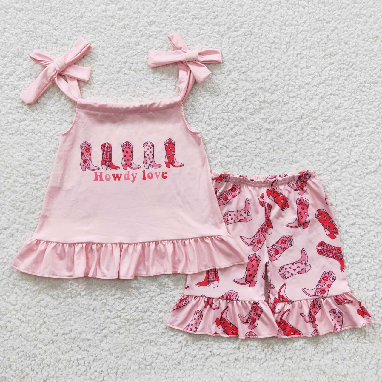 promotion RTS GSSO0270 short sleeve shorts cow bootsruffle summer girl outfit 20230502