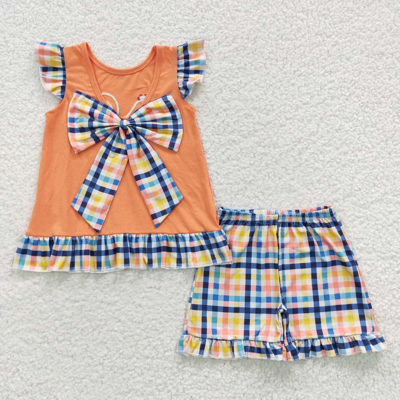 GSSO0313 Chicken embroidery floral short sleeve shorts girl outfits 20230524 RTS sibling