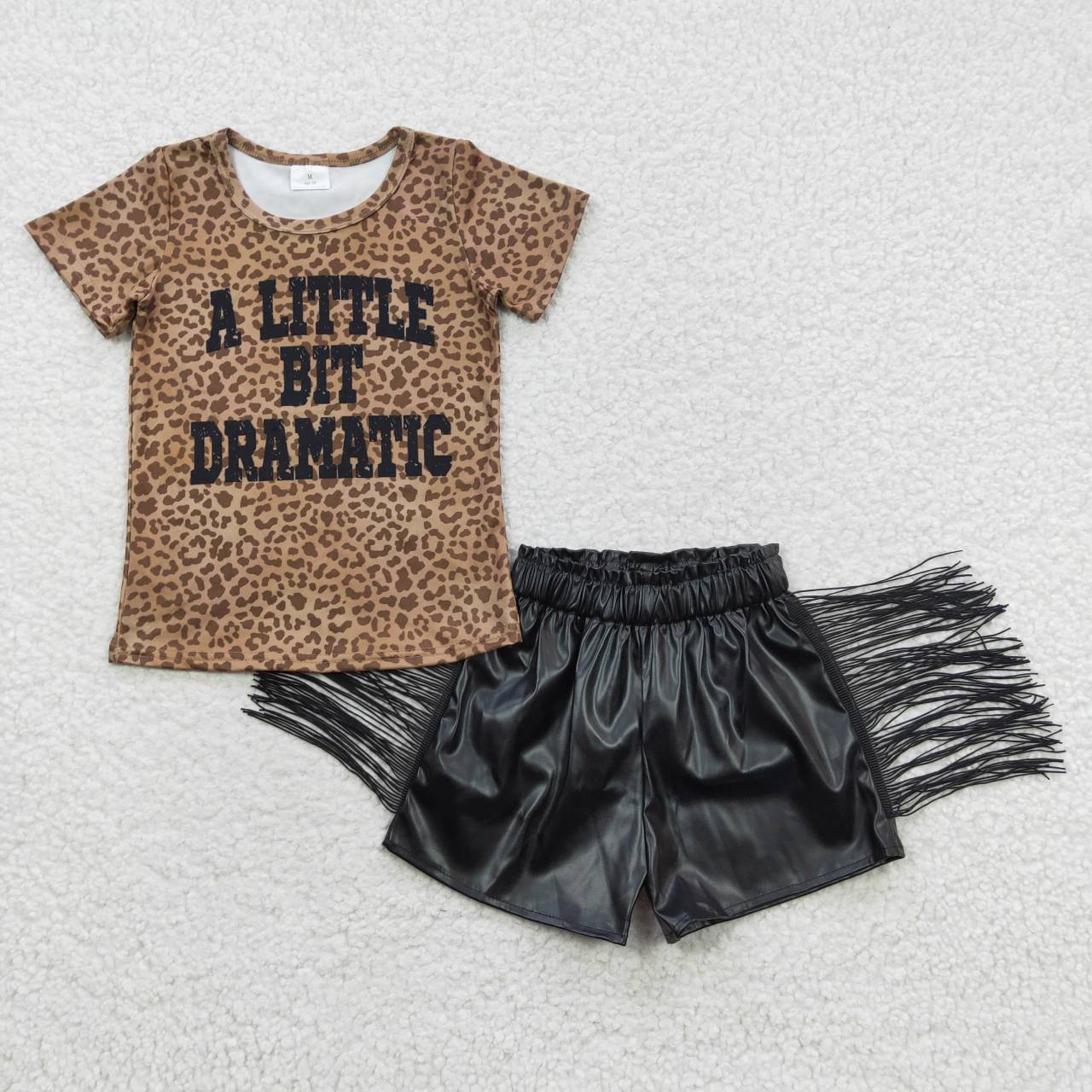 GSSO0335 western short sleeve black leather tassel shorts girl outfit 20230427 RTS