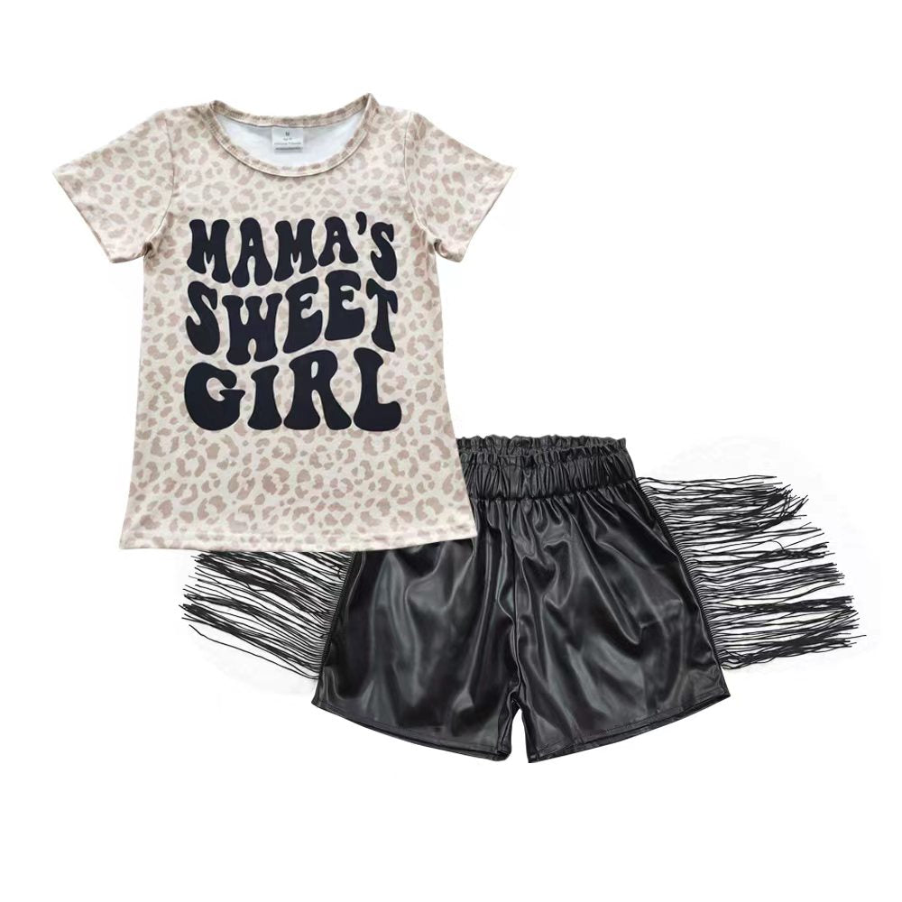 组合GSSO0349 western short sleeve black leather tassel shorts girl outfit 20230516 RTS