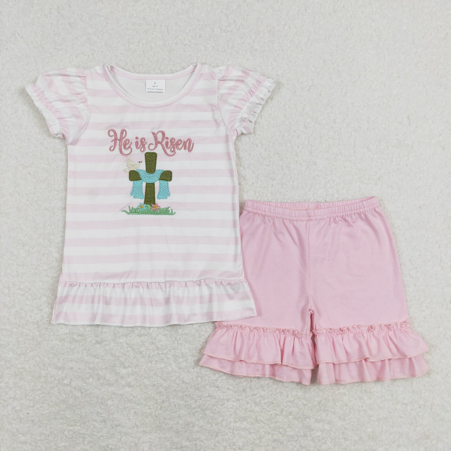 GSSO0382 RTS embroidery Easter He is risen girl set girl shorts outfit 2022312