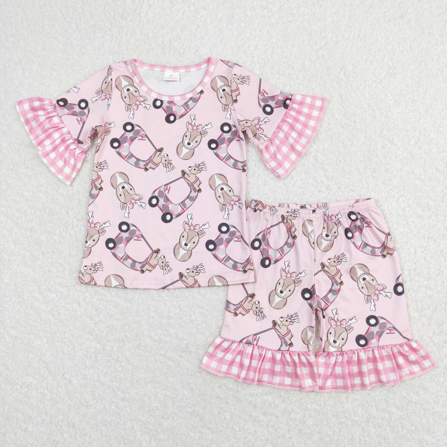 GSSO0401 RTS western short sleeve deer toy car girl pink shorts pajamas outfit 202403 RTS