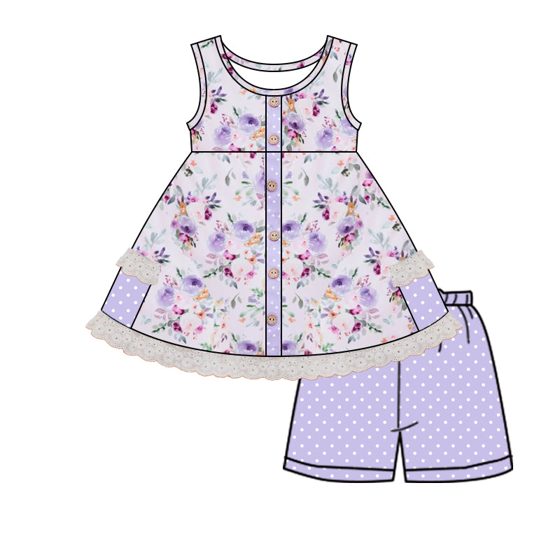 GSSO0403 western purple flowers orange short sleeve girl shorts outfit 202231130RTS
