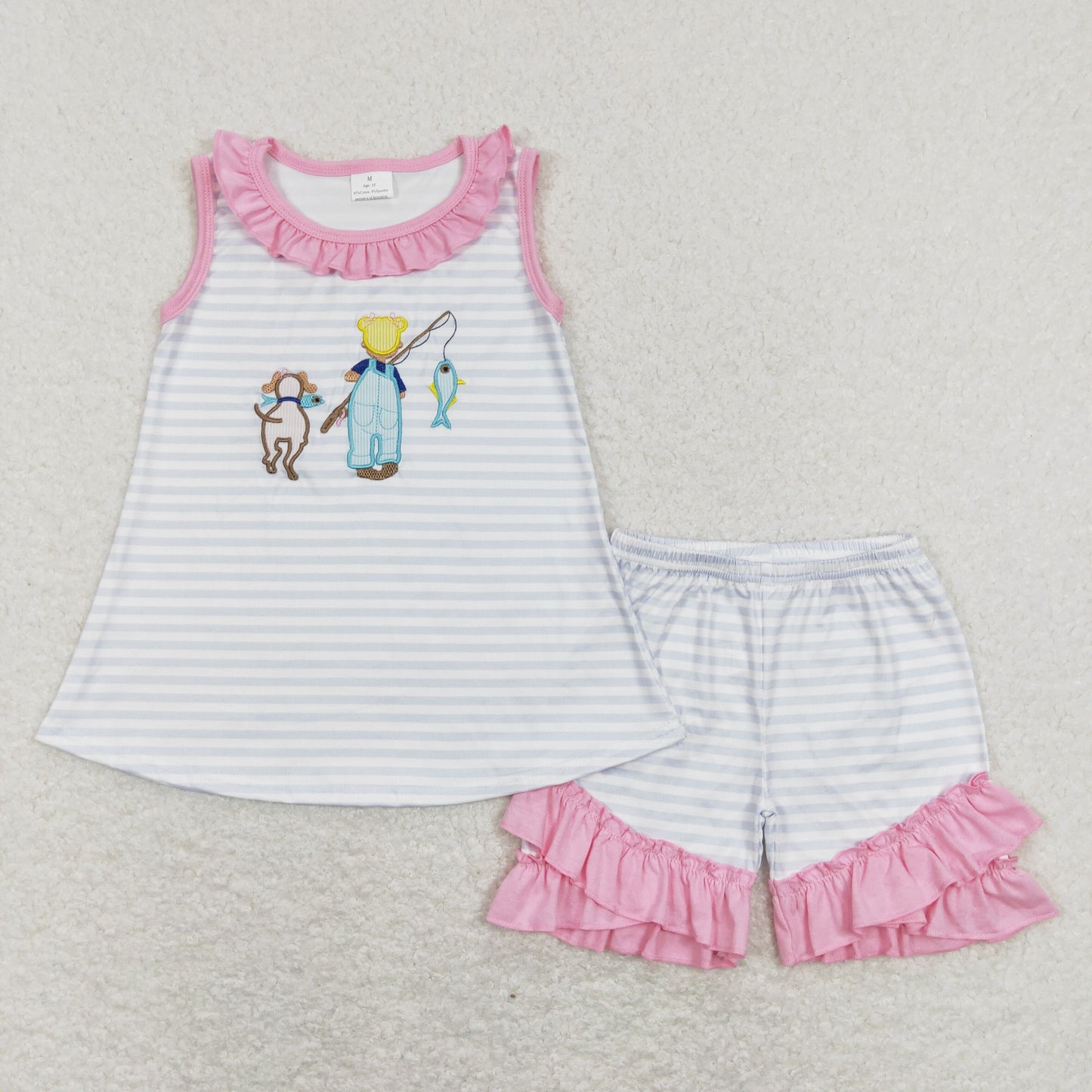 GSSO0412 RTS embroidery fish dog shorts girl summer outfit 202401