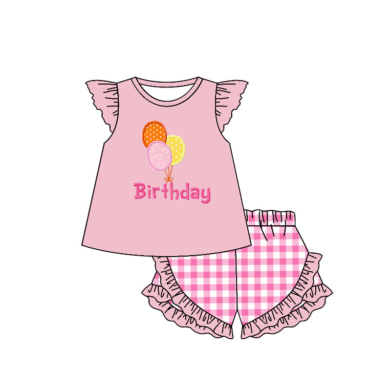 GSSO0462 western bulloon happy birthday short sleeve girl shorts outfit preorder 20231130