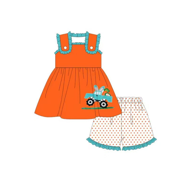 GSSO0472 western Easter bunny car short sleeve girl shorts outfit preorder 20231130