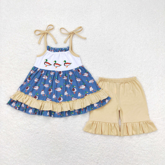 GSSO0697 embroidery duck shorts girl summer pajamas outfit 202404 RTS sibling( Free shipping order $100+