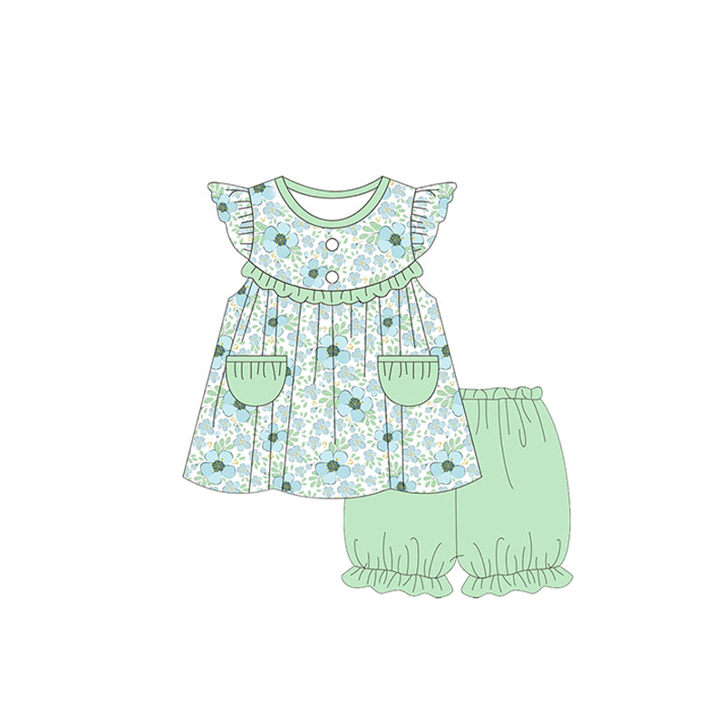 GSSO0722 preorder green flowers shorts summer girl outfit 202402