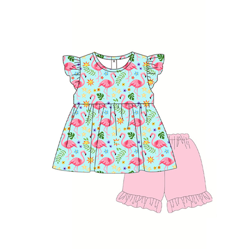 GSSO0745 preorder flamingo short sleeve shorts summer girl outfit 202402