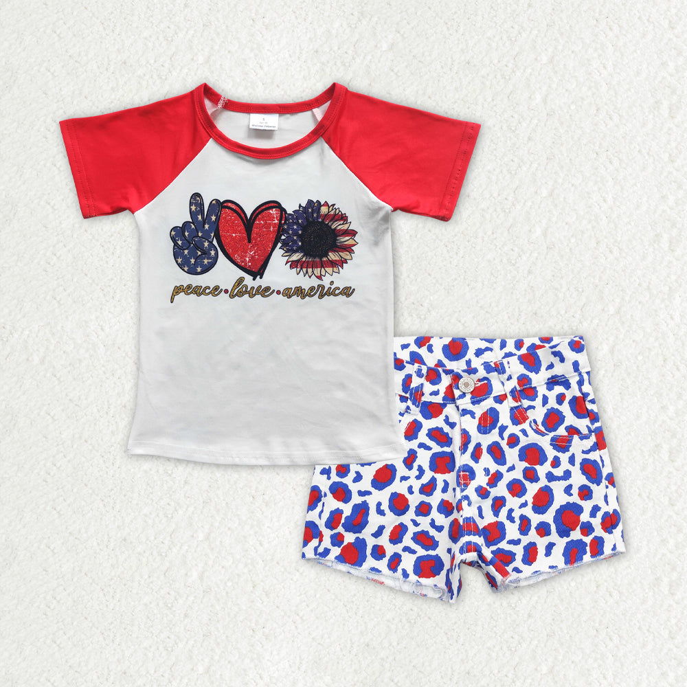 GSSO0756 4th july cow Babe denim leopard shorts set 202401