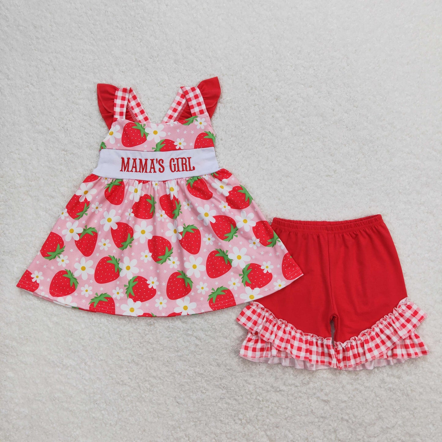GSSO0835 embroidry strawberry flower summer girl outfit RTS Free shipping order $100+