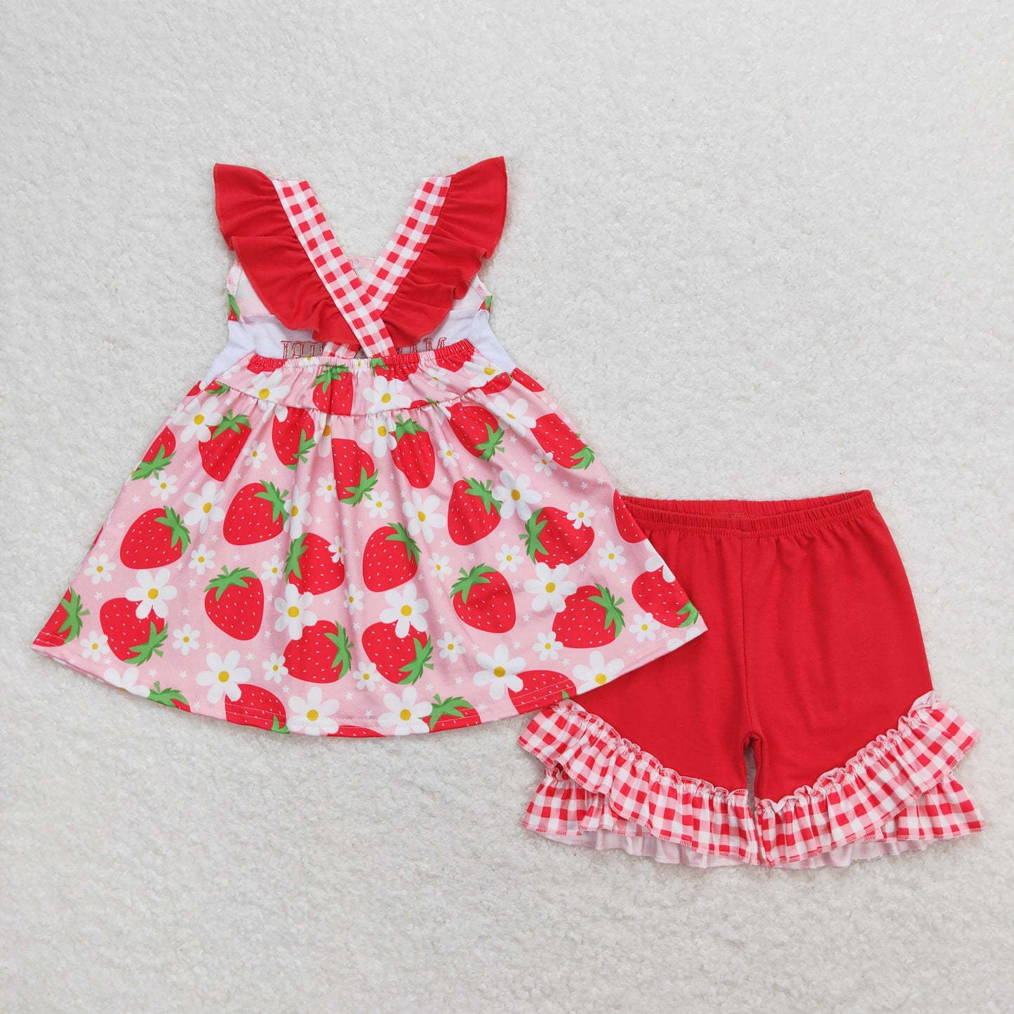GSSO0835 embroidry strawberry flower summer girl outfit RTS Free shipping order $100+