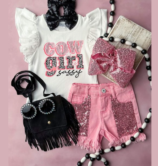GSSO0876 组合 cow flowers denim shorts jeans summer girl outfit 202406 RTS