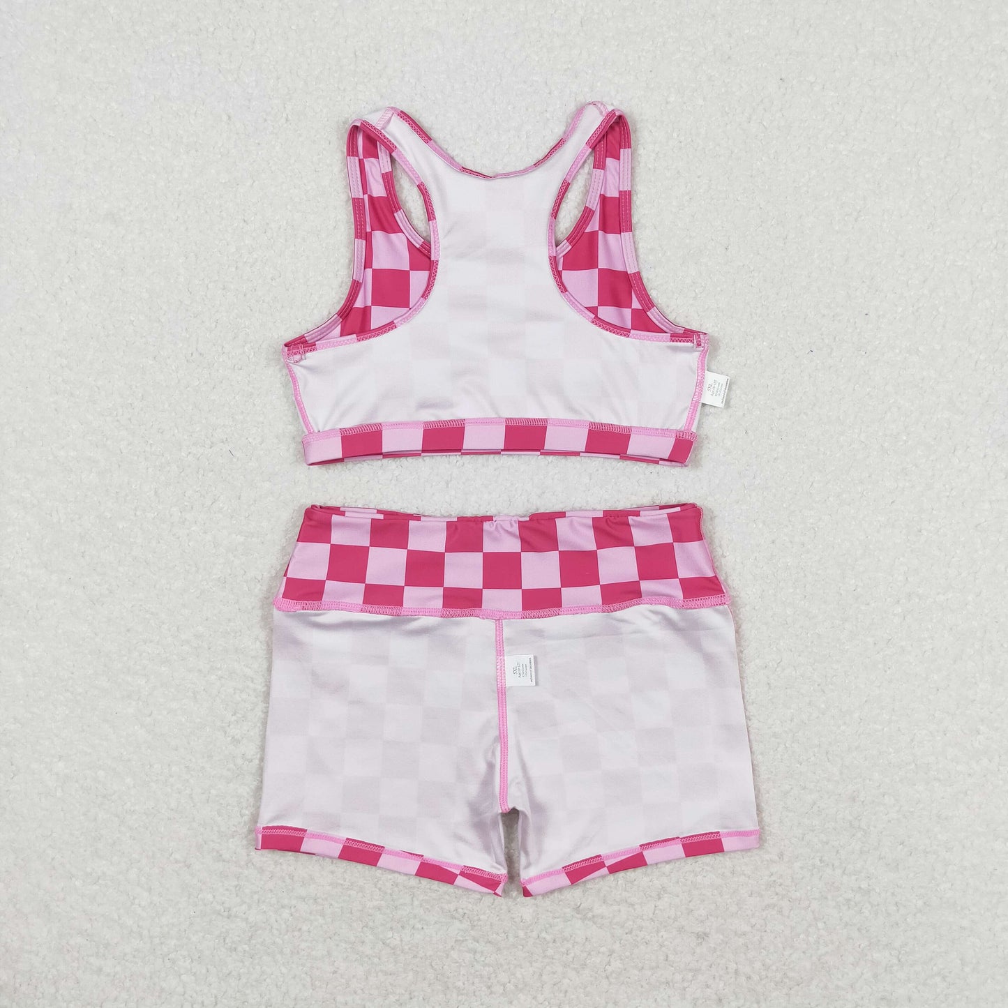 GSSO0905 组合 active wear yoga fabric riding shorts checkerboard pink hot short sleeve shorts boy girl summer outfit 202405 RTS