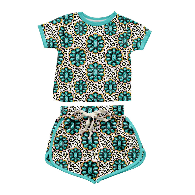 GSSO1349 gem Turquoise preorder western short sleeve girl shorts outfit 202404