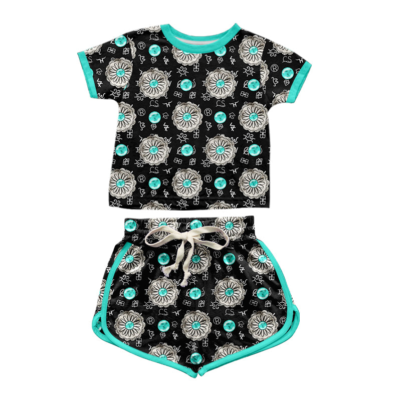 GSSO1350 gem Turquoise preorder western short sleeve girl shorts outfit 202404