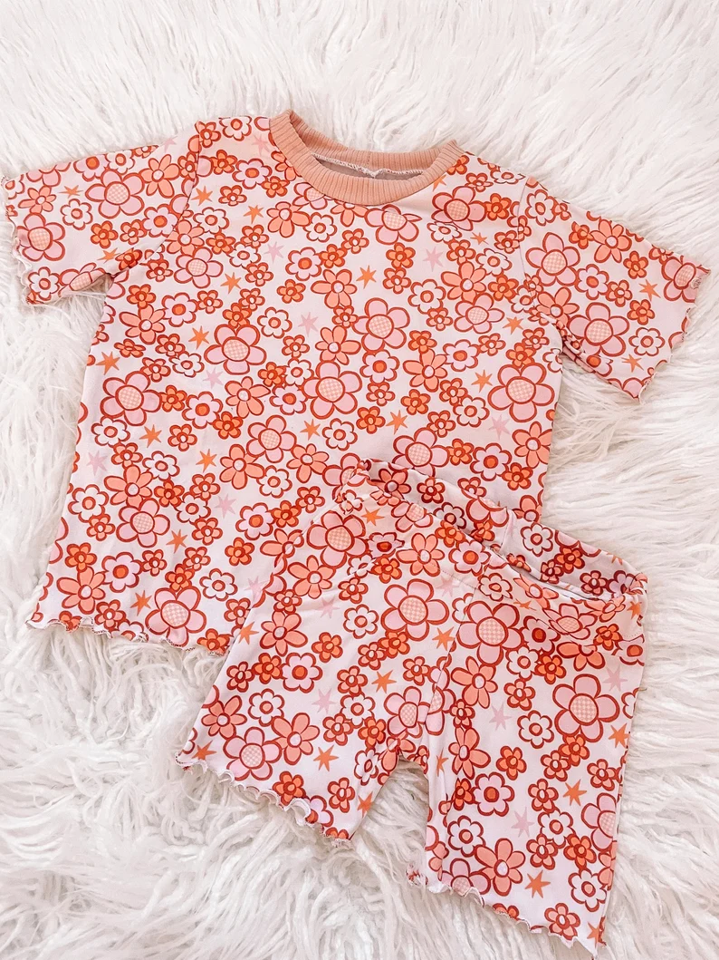 GSSO1360 flower preorder western short sleeve girl shorts outfit 202404