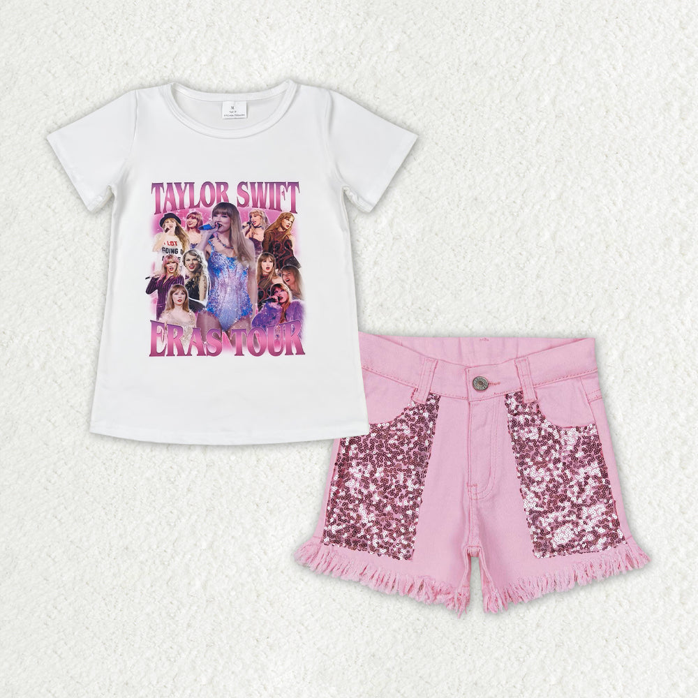 GSSO1446 组合 TS taylor swift suquin pink denim shorts outfit set 202406