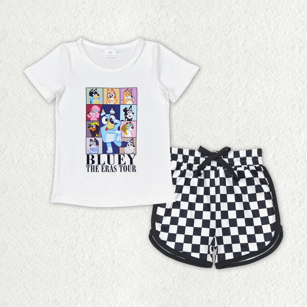 GSSO1447 bluey dog checkerboard girl summer outfit 202406 rts