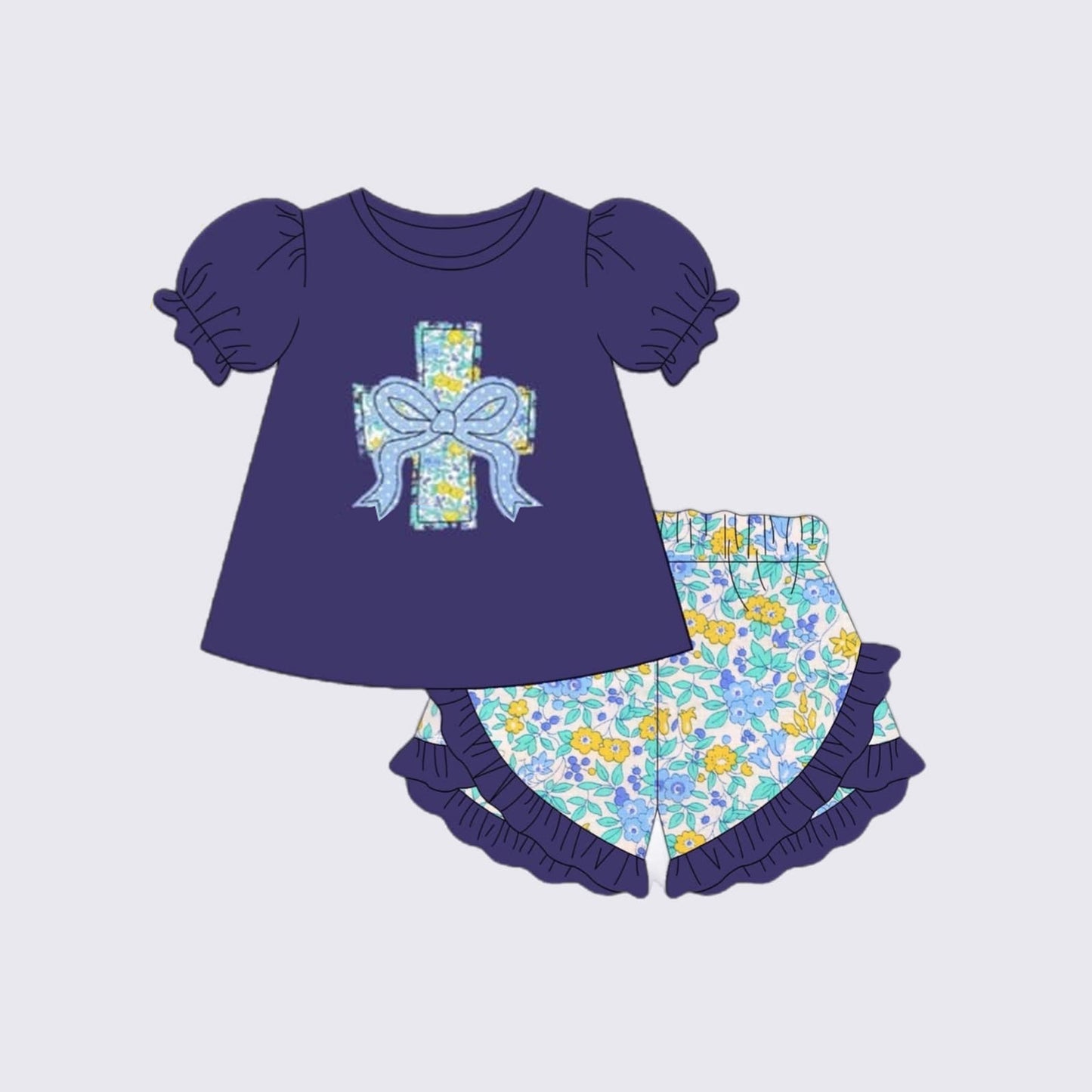 GSSO1477 Easter Cross bow girl summer outfit 202410 PREORDER