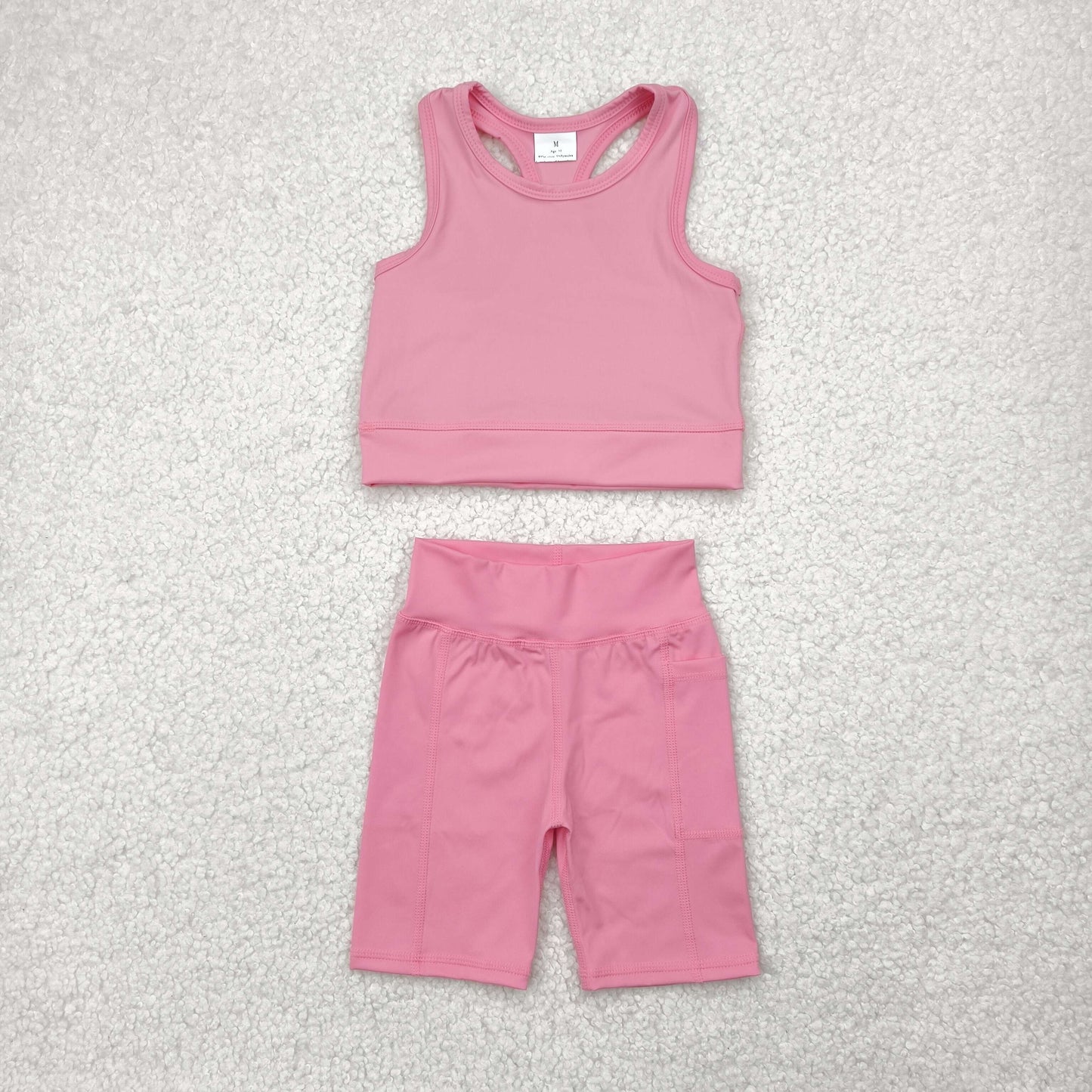 GSSO1516 athletic solid yoga pink color cotton sibling girl shorts outfit preorder 202503