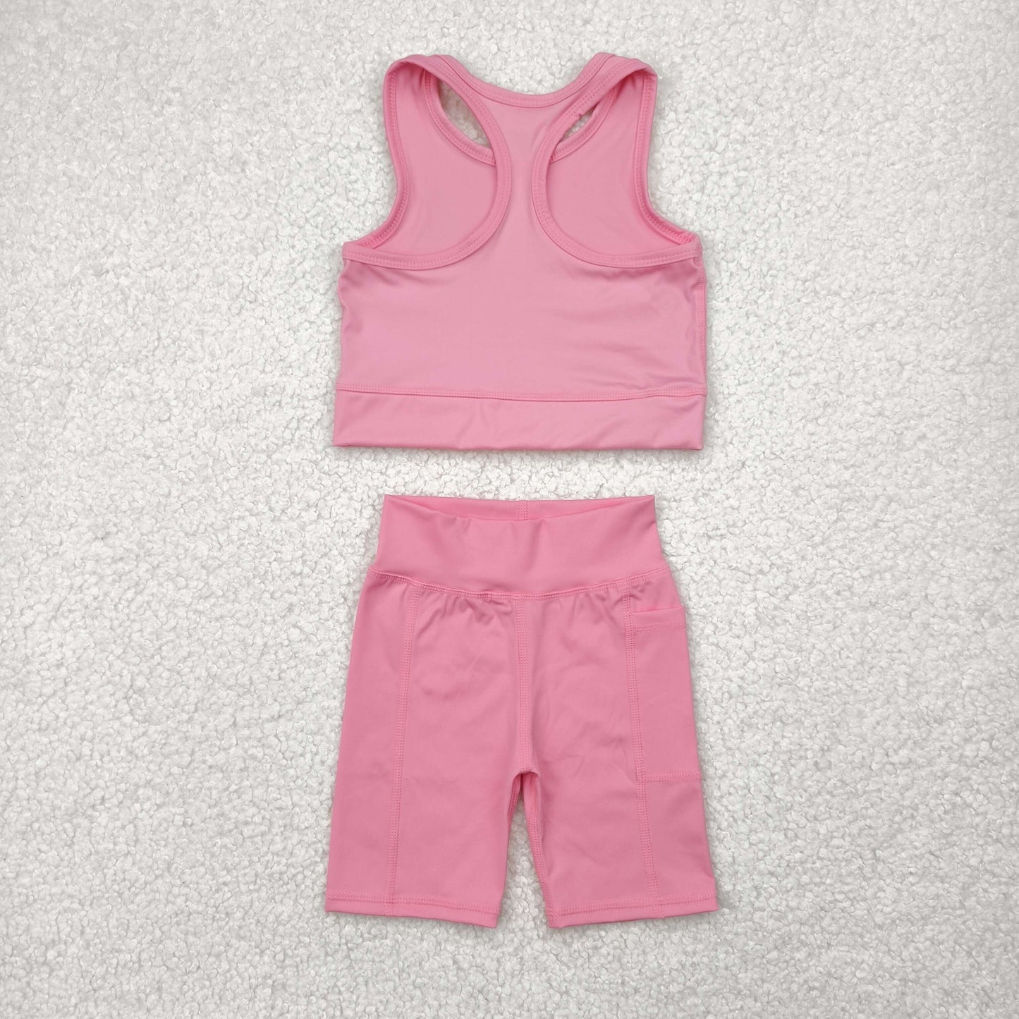GSSO1516 athletic solid yoga pink color cotton sibling girl shorts outfit preorder 202503