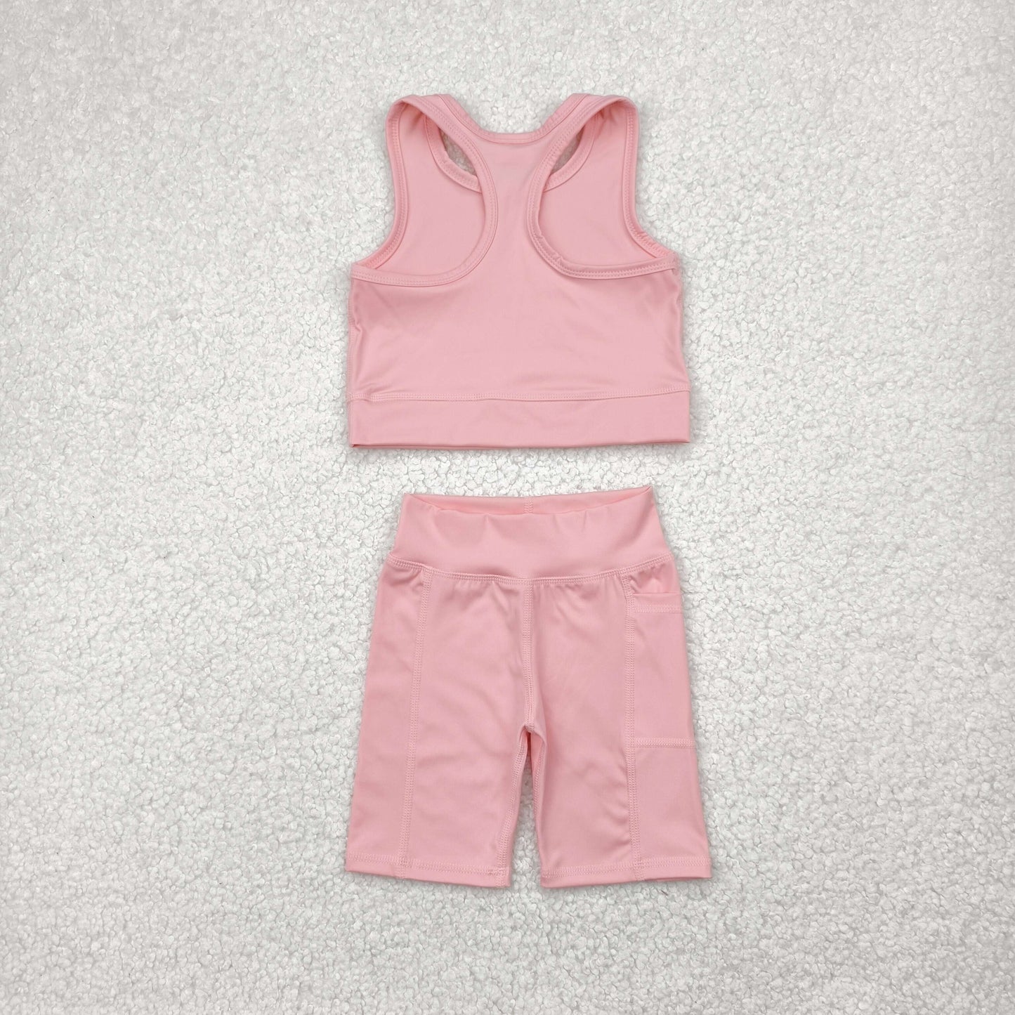 GSSO1518 athletic solid yoga light pink color cotton sibling girl shorts outfit 202504
