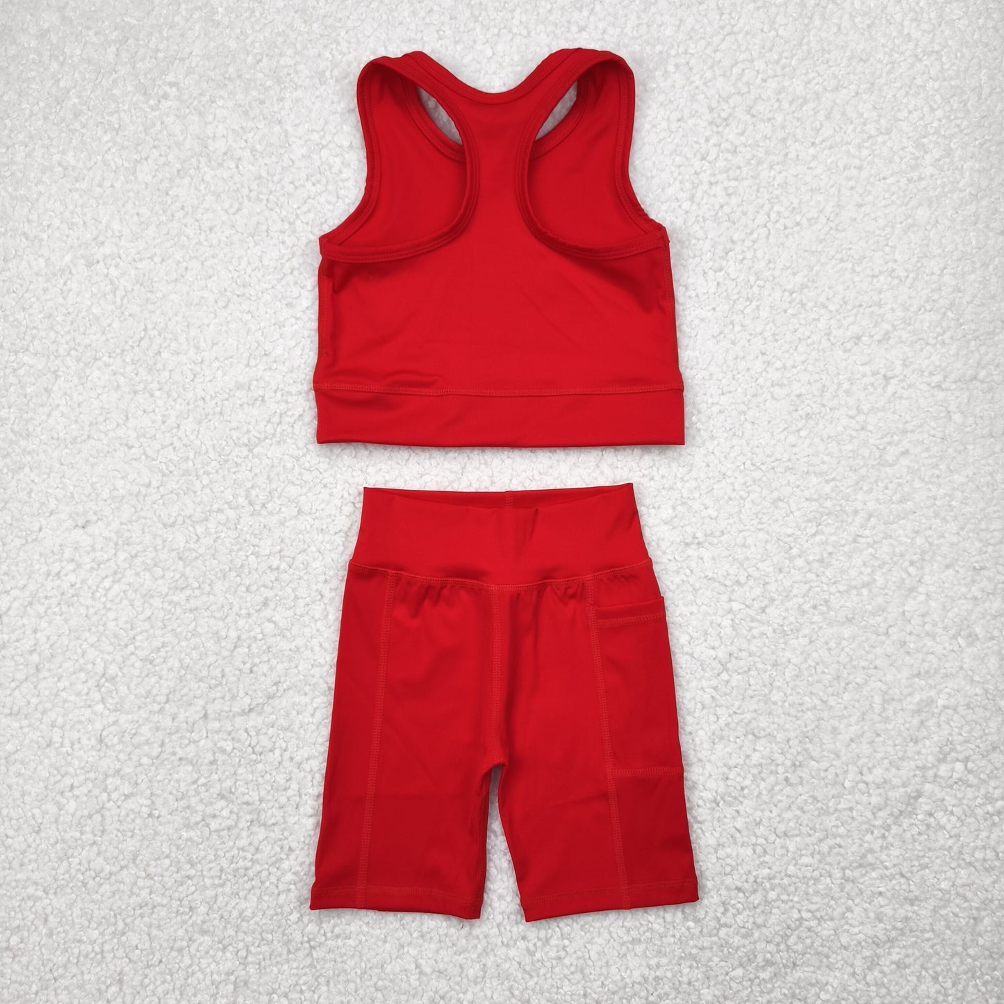 GSSO1519  athletic solid yoga red color cotton sibling girl shorts outfit  202504