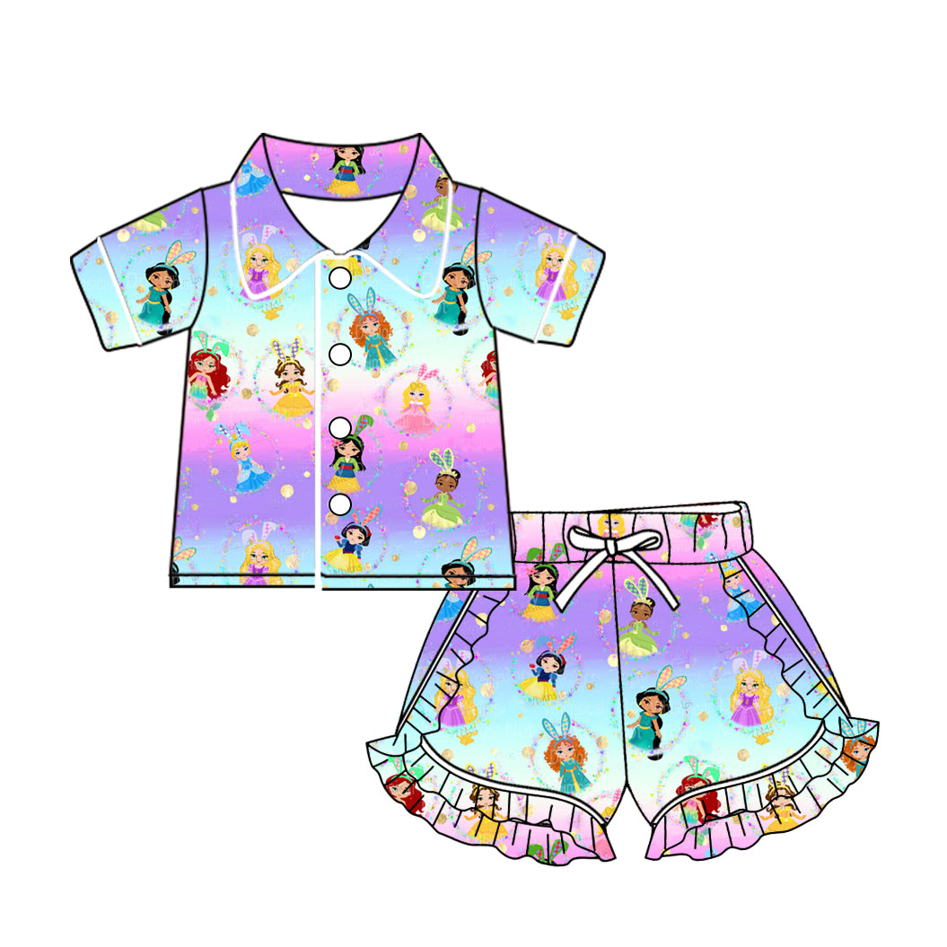 GSSO1560 preorder collar button pink princess short sleeve shorts short sleeve girl pajamas outfit 202411