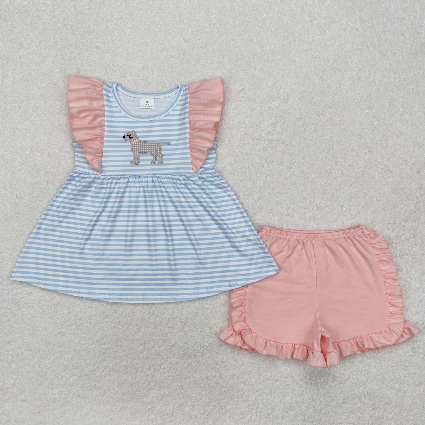 GSSO1563 embroidery farm dog girl summer outfit 202501 RTS